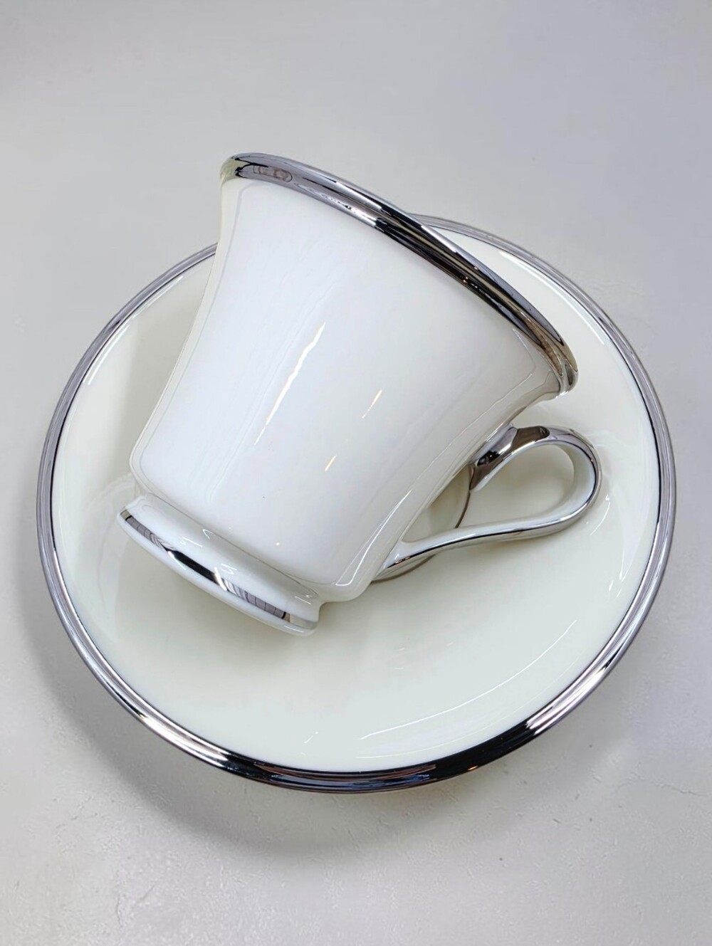 Lenox Solitaire Pattern Footed Cup & Saucer Set Platinum Rim Dimension Porcelain